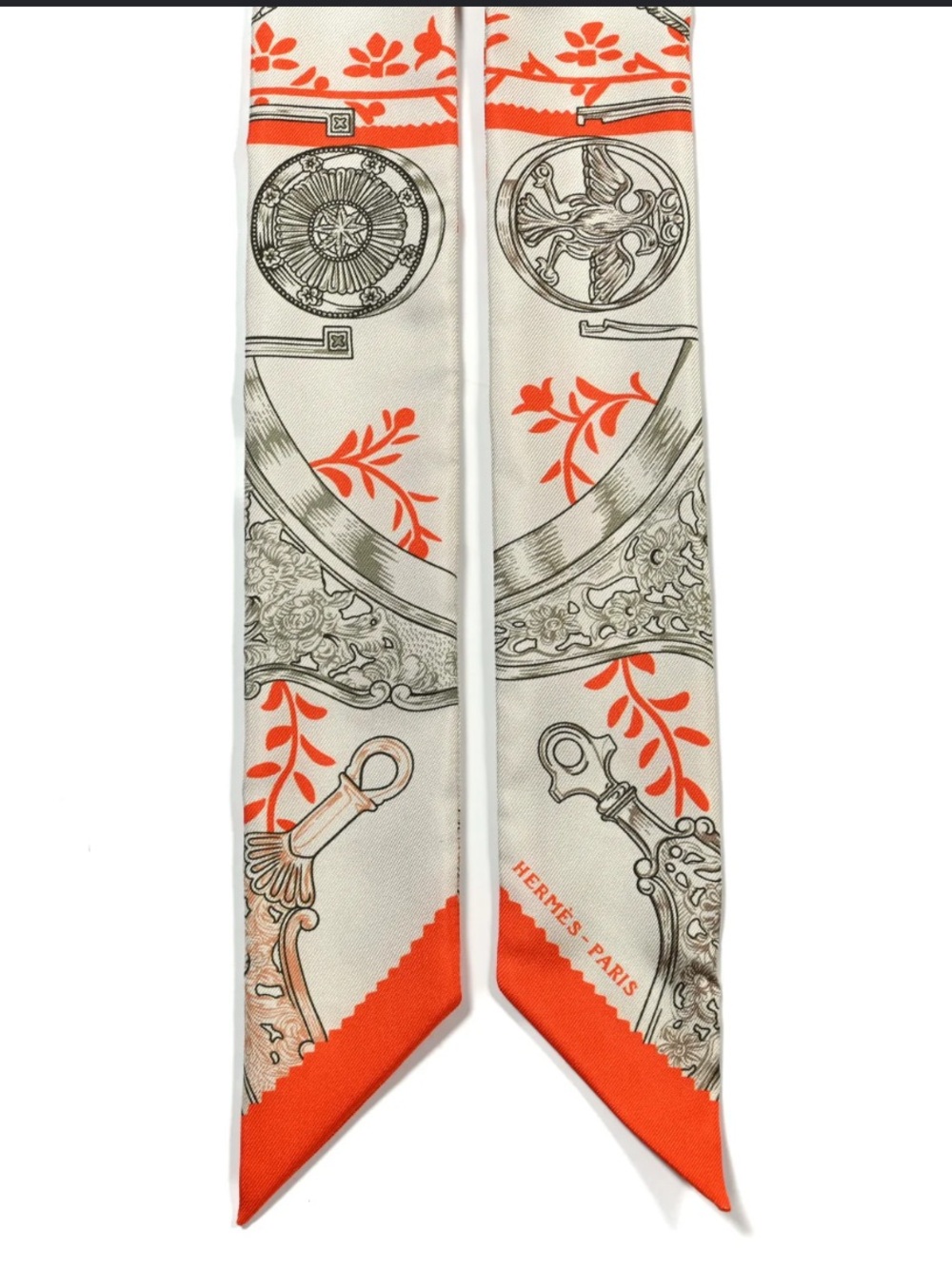 “H” Designer Etriers Remix Orange Silk Twilly Scarf - Picture 3 of 4